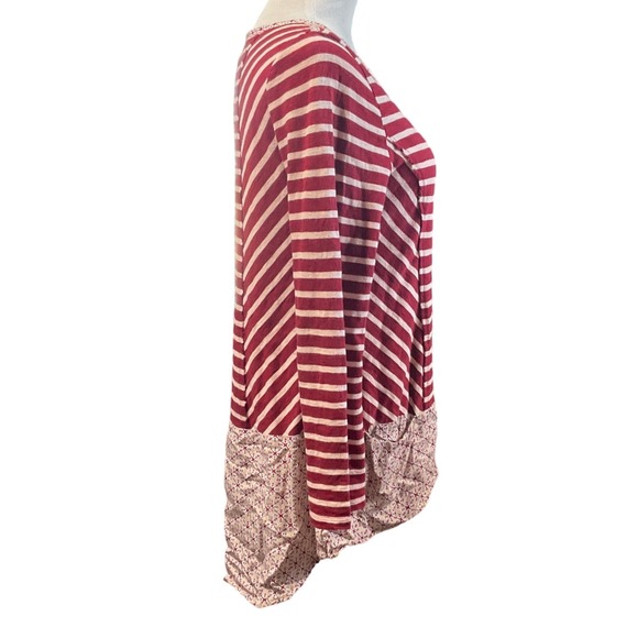Postmark Anthropologie Burgundy Striped Mixed Media Peplum Tunic Top Medium - Picture 2 of 7